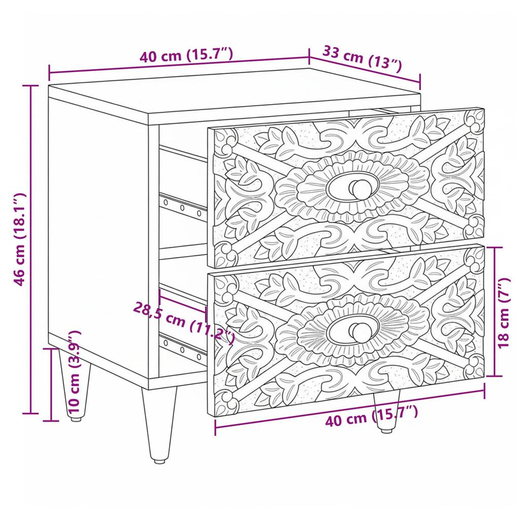 Nightstand White 40 x 33.5 x 46 cm Solid Mango Wood