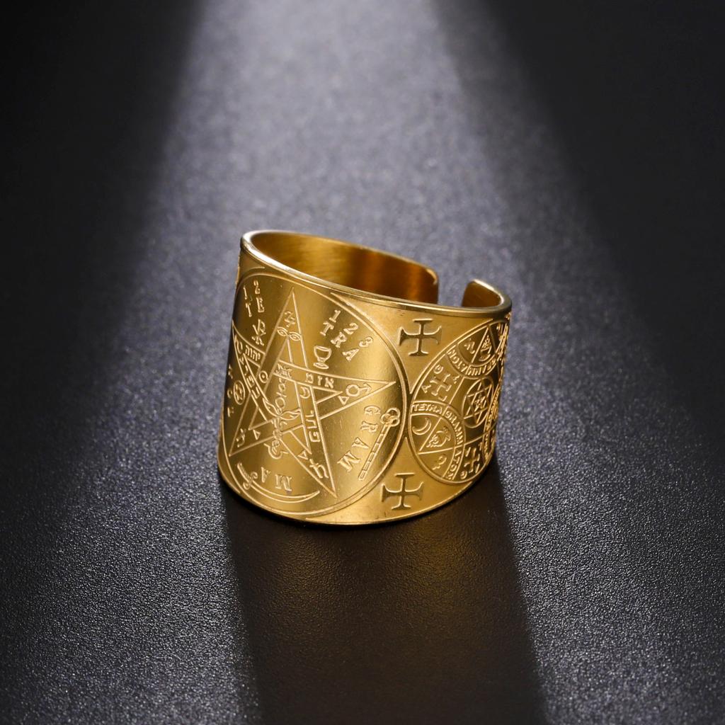 COOLTIME Pentagram Men Ring Stainless Steel Tetragrammaton Amulet Solomon Wiccan Jewelry for Protection