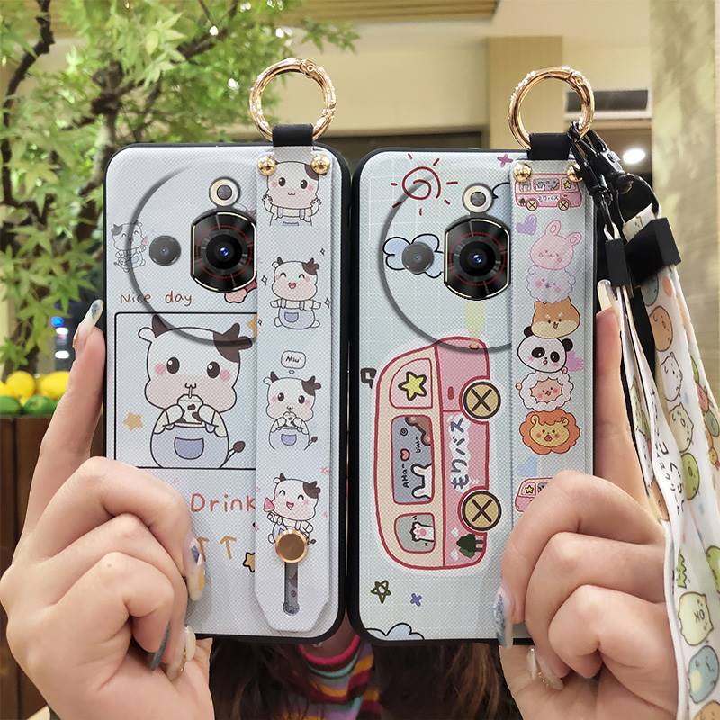 Back Cover Dirt-resistant Phone Case For ZTE Nubia Focus Pro 5G Cute Wrist Strap Lanyard Cartoon Phone Holder Anti-dust