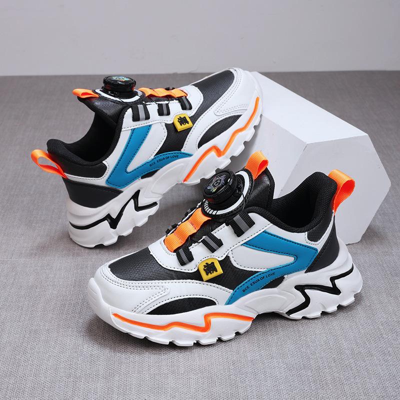 Boys shoes 2025 autumn new middle-aged and older boys rotating buckle mesh leather running shoes children's sports shoes