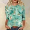 Women's Casual Christmas Print Three-Quarter Sleeve Round Neck Loose Fit Shirt