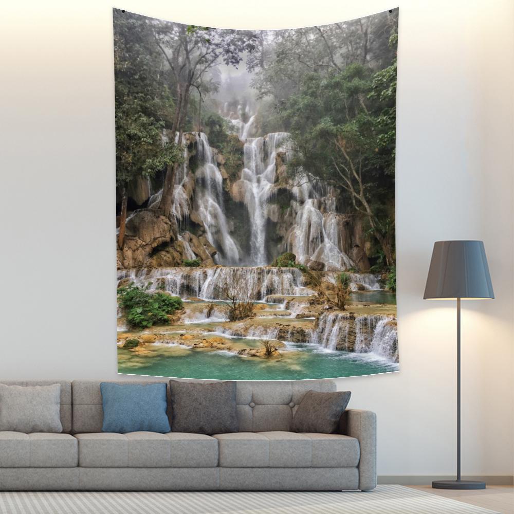 Anpassbares Naturwald-Wasserfall-Landschafts-Wandteppich-Dekorations-Wandbild-Wandteppich Wohnzimmer Leinwand-Wand-Wandteppich