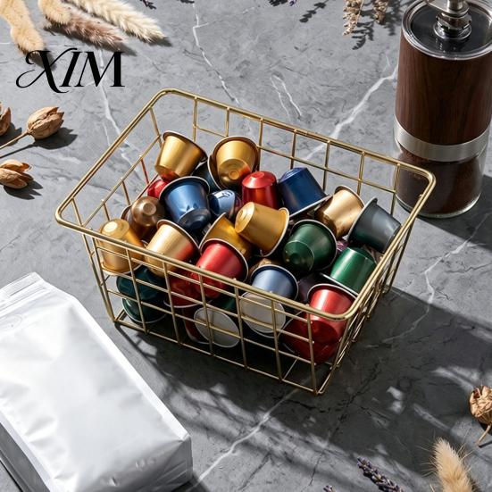 Wardrobe Clothes Organizing Bins Iron Storage Basket, Nordic Style Wire Organizer Bin, Large Decorative Metal Grid Baskets Capacity