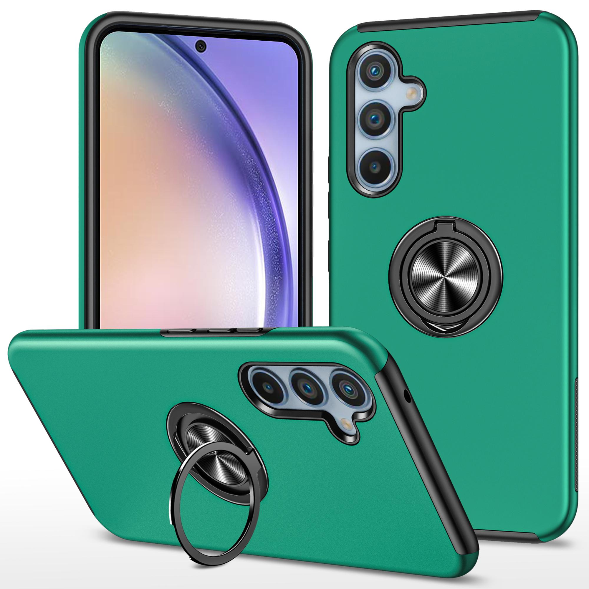 

For Samsung Galaxy A55 5G Case Slim-Fit PC+TPU Phone Cover with Kickstand Blackish Green