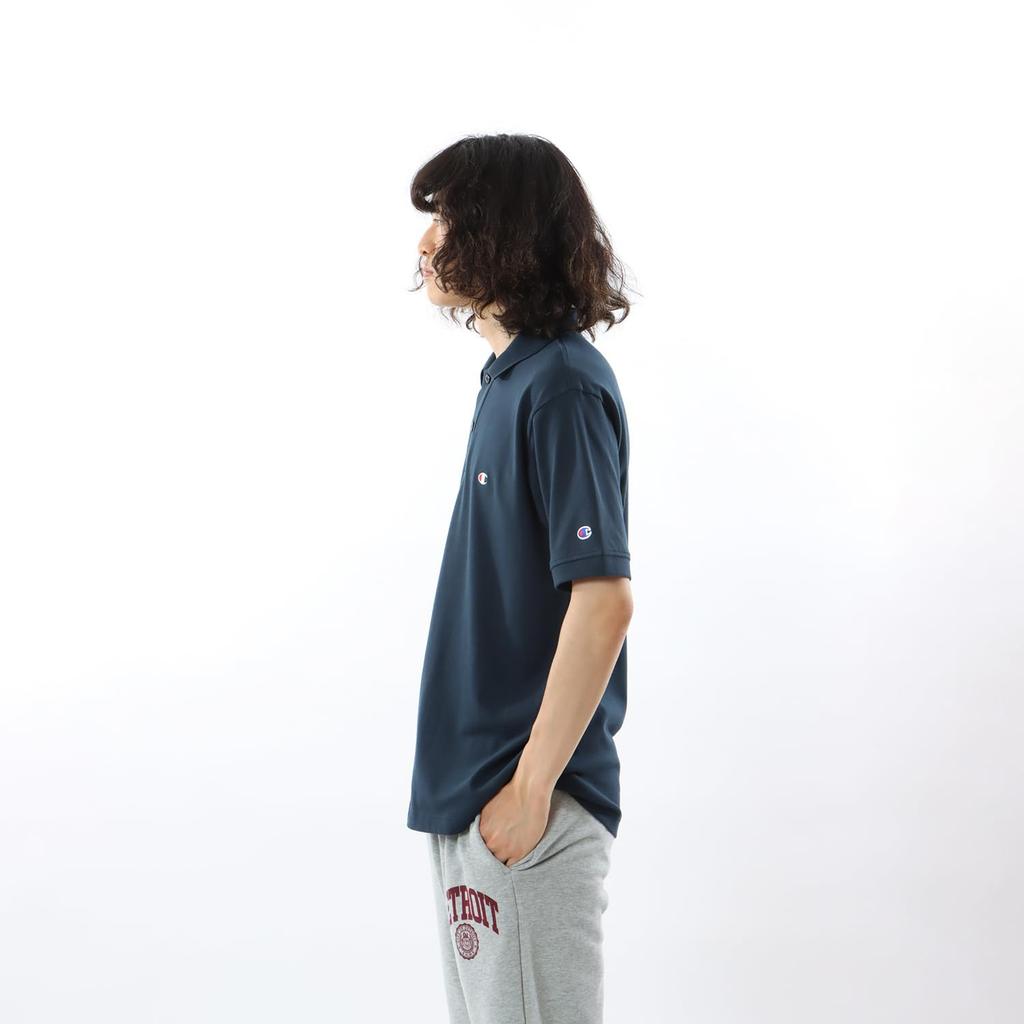 Polo Short One Point Short Sleeve Polo Basic L [Champion] Shirt, Sleeve, 100% Cotton, Embroidery, Logo, Shirt, C3-Z358Z, Men's, Navy,