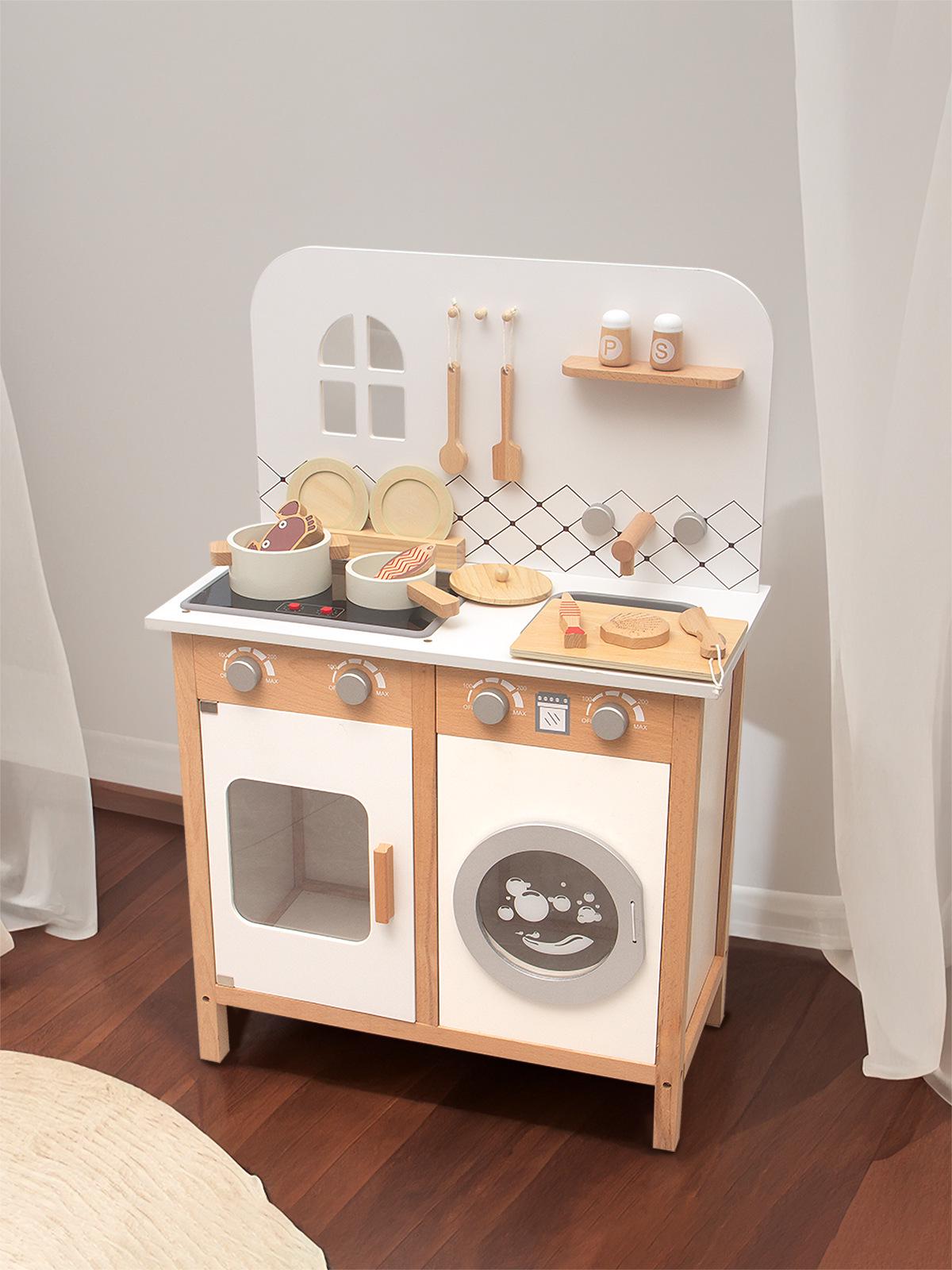 

Скандинавский белый звук и свет кухонная игрушка для девочек, 3+, ролевая игра деревянный набор плиты