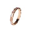 18k Rose Gold Diamond-Set Snake Bone Ring with White Mother-of-Pearl Inlay - Women's Chic Index Finger Jewelry