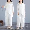 Frühlings-Buddhistische Meditation Baumwoll-Leinen Weißes Set - Chinesischer Stil Tee-Kleidung