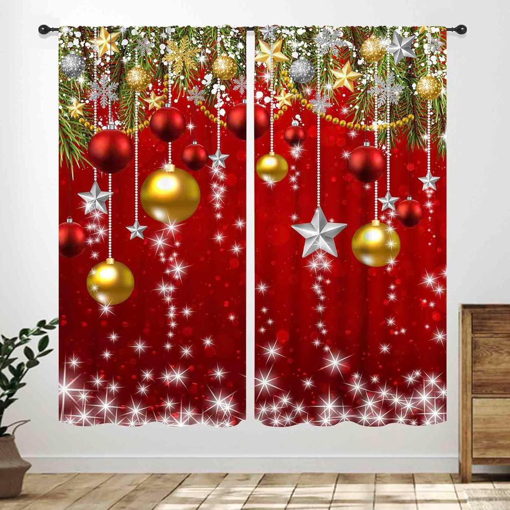 Winter Kitchen Christmas,Christmas Pine Tree Nature Forest Deer Watercolor Cabin Rustic Farmhouse Holiday Window Treatments