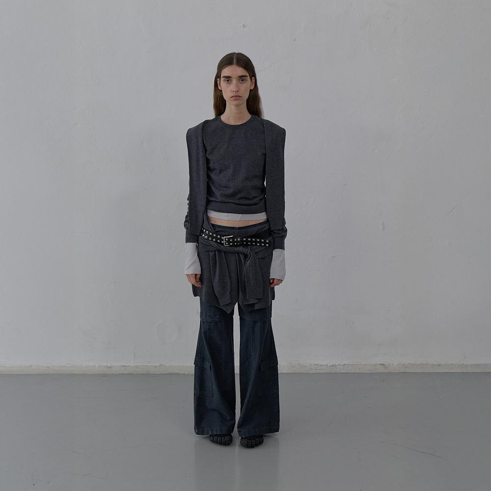 LCDC™ Tied Detail Layered Knit Skirt (Melange Grey)