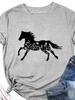 Wildblumen Pferde Print Damen T-Shirt Kurzarm O-Ausschnitt Locker Damen T-Shirt Damen T-Shirt Oberteile Kleidung Camisetas Mujer