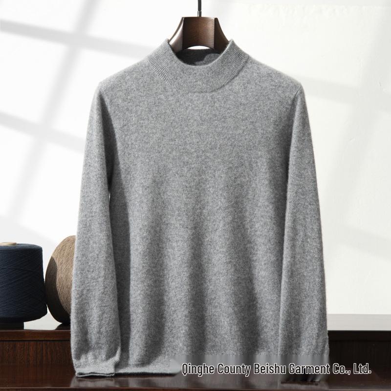 Men's Autumn Winter Cashmere Half-High Neck Knit Sweater