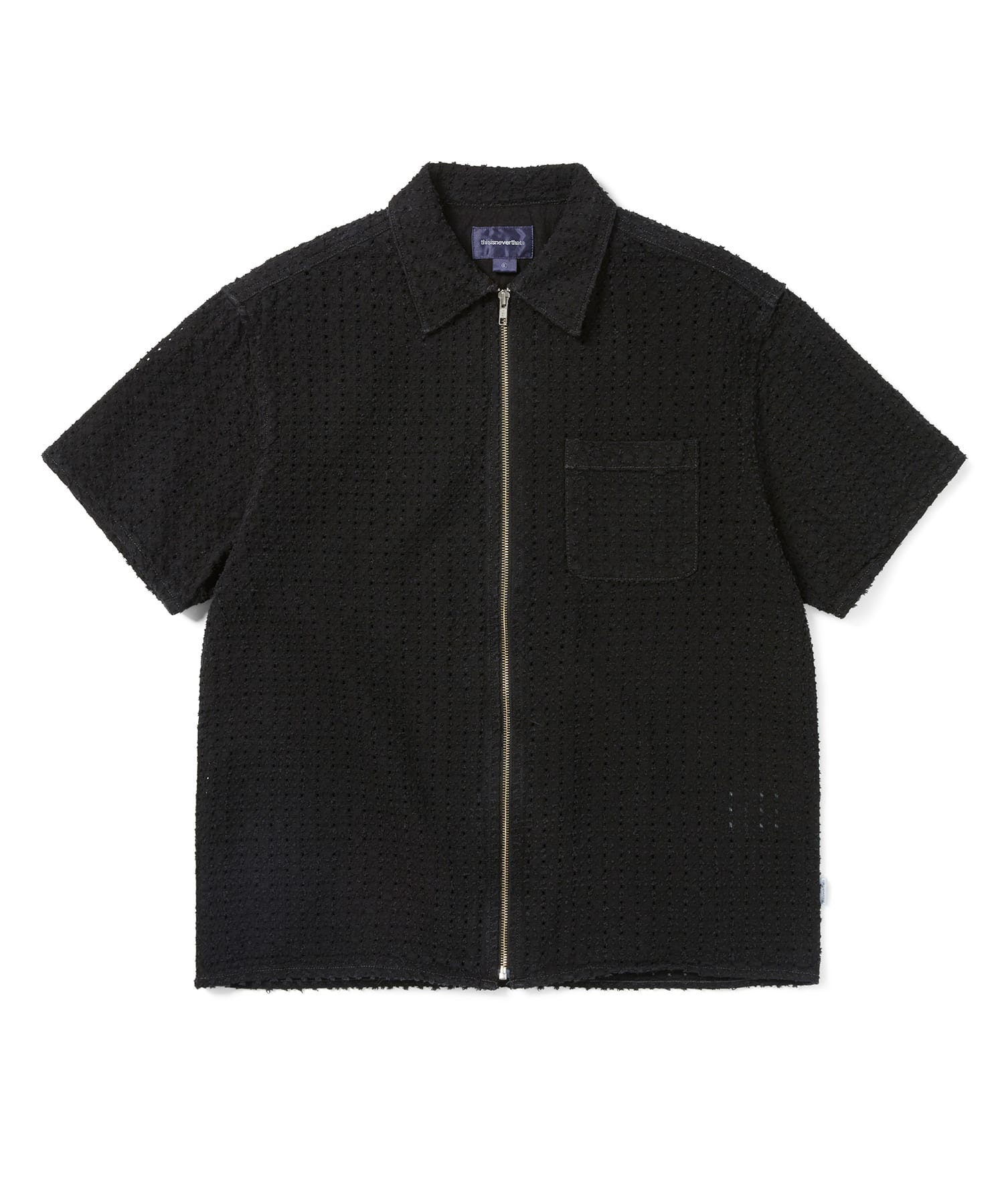 This Is Never That Damaged Denim Zip S/S Shirt Black S