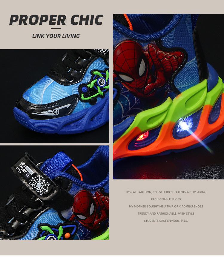2025 Spider-Man Chlapecké kožené svítící sportovní boty s měkkou podrážkou pro jaro a podzim