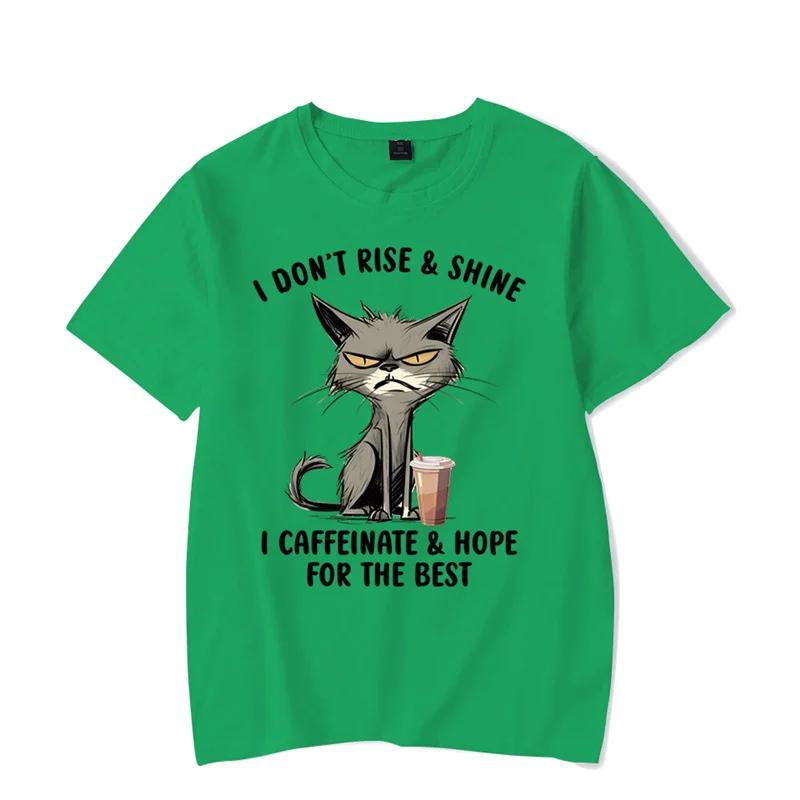 I Don’t Rise & Shine Graphic T Shirts Funny Cat Tshirt Black Tops Clothing Fashion Harajuku T-shirts WoBrand T-shirt