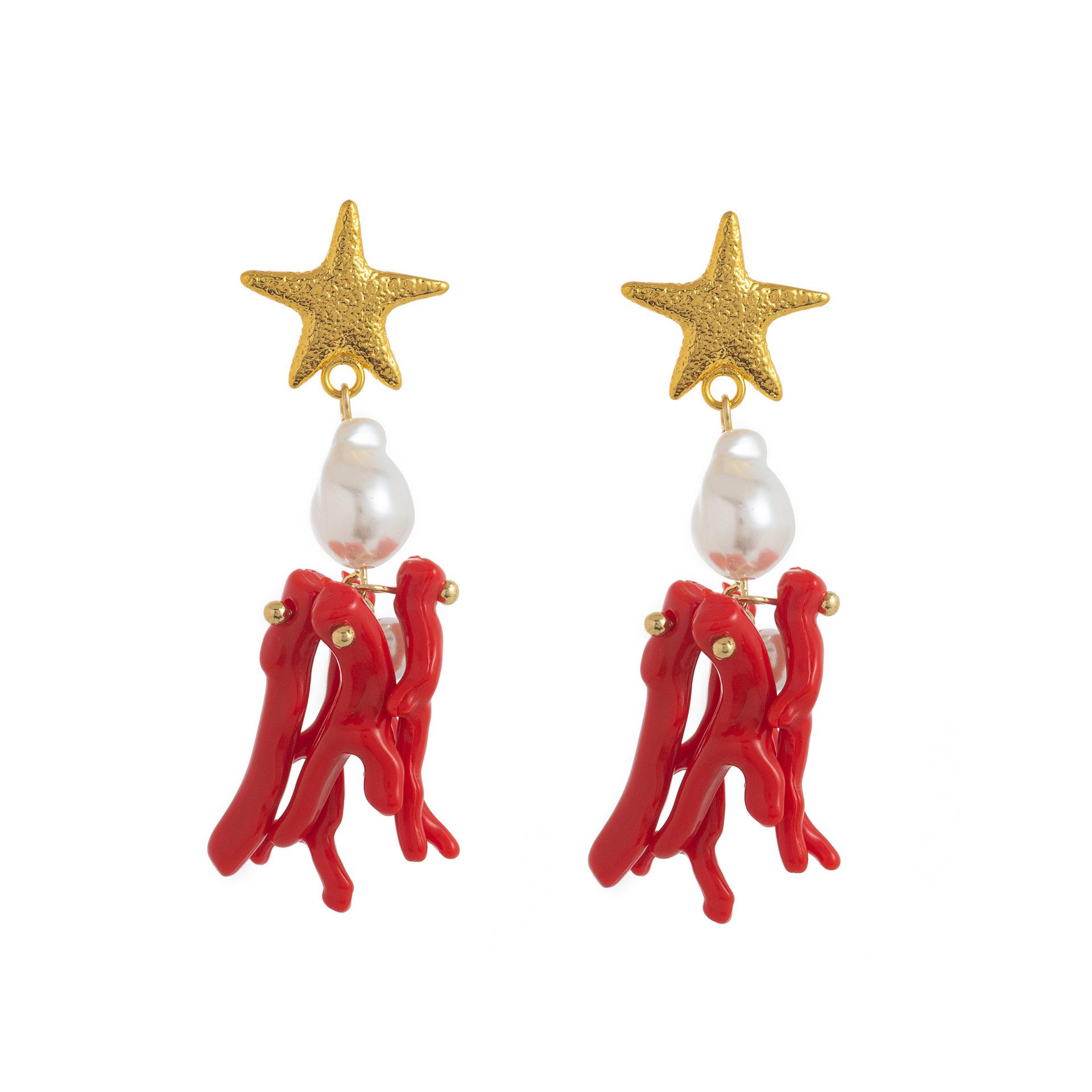 Trendy Ocean Coral Starfish Earrings - Colorfast Fashion Jewelry
