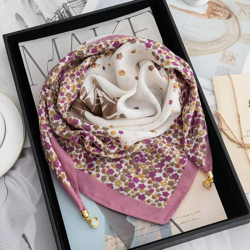 Silk Scarf with Magnetic Buckle - Square, Fashionable Winter Accessory for Women