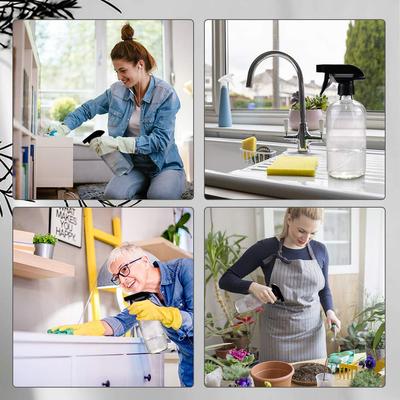 4 Glassprühflaschen, 16oz Klarglas-Sprühflaschen Verstellbare Düse, Wiederverwendbare Behälter zum Reinigen, Zum Reinigen