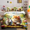 Cute Kitten and Bunny Design Bedding Duvet Cover Set  (1*Duvet Cover 2*Pillowcases, Without Duvet Insert)