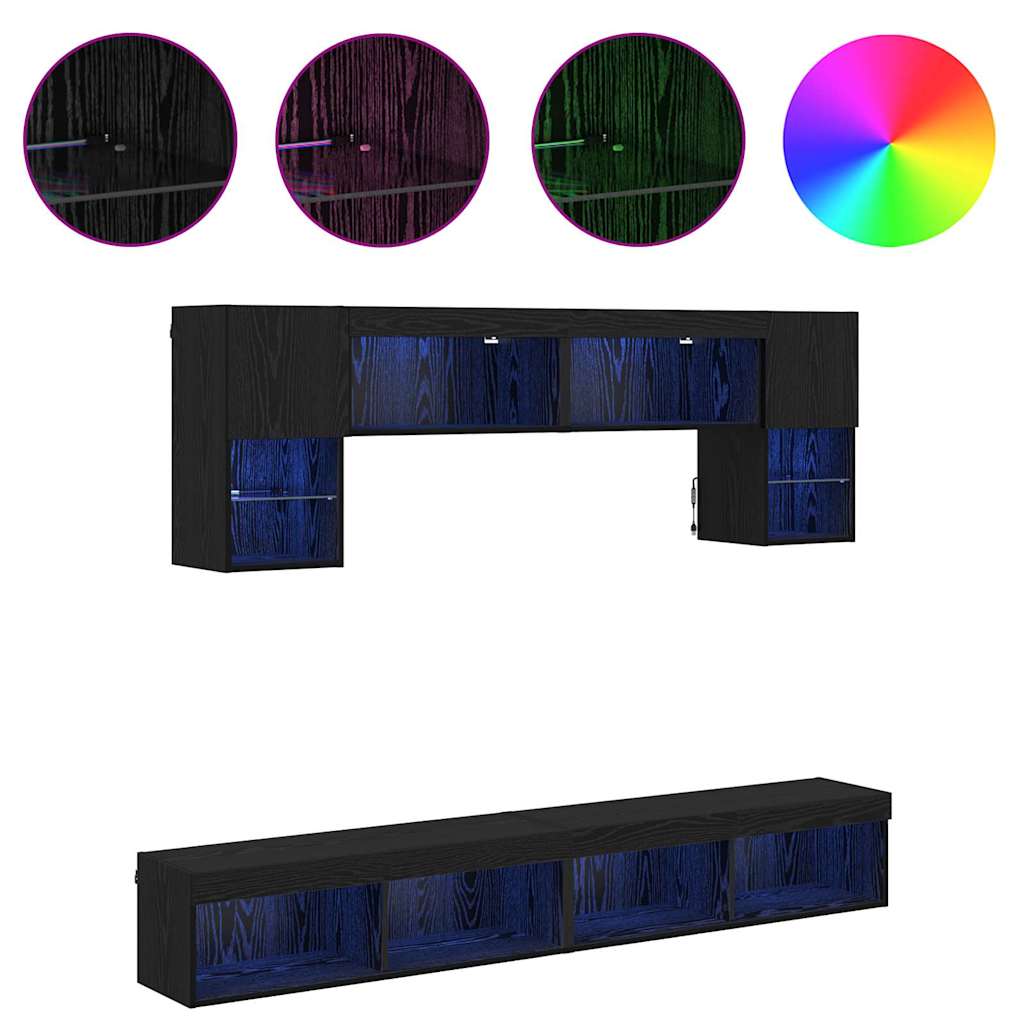 TV Wall Units with LED Lighting 6 pcs Black Oak Effect