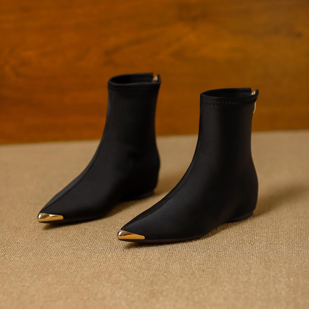 Anti-kick Inner Heightening Short Boots Women's 2025 Autumn and Winter New Metal Pointed Versatile European and American Style Elastic Thin Boots Bare