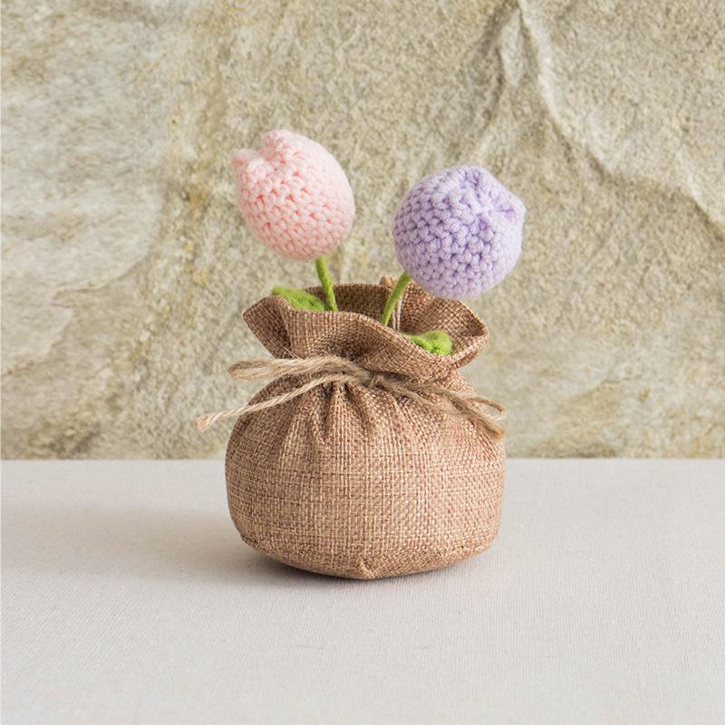2025 Knitted Flowers Potted Cute Crochet Flowers Knitting Flower Wedding Guest Gift Crochet Rose Sunflower Table Decor