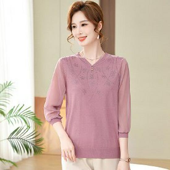 

Elegant Long-Sleeve Knit Top for Women 50+ - 2026 New Style XL світло-фіолетового кольору