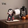 Funny Cartoon Skeleton Decor 2Pcs Halloween Paper Towel Holder, Animal Tabletop Roll Dispenser, Wooden Werewolf Decoration Tissue Stand for