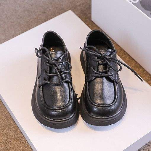 Children's Velvet Leather Shoes 2025 Autumn and Winter New Soft-soled Lace-up Velcro Retro College Style Boys and Girls Cotton Shoes