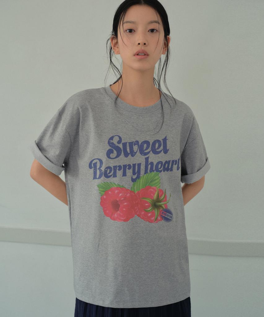 Wednesday Oasis For Woman Sweet Berry Heart Short Sleeve T-Shirt_Melange Gray(Wb6Tp28)