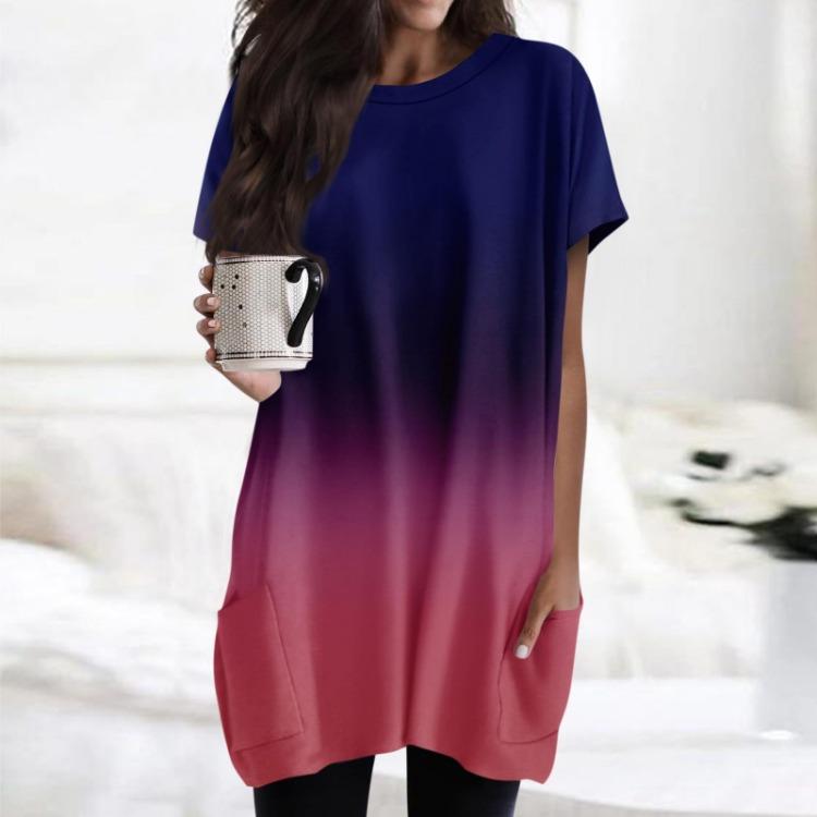 Regular Fit Women T Shirt Short Sleeves Round Neck Pocket Print Tops