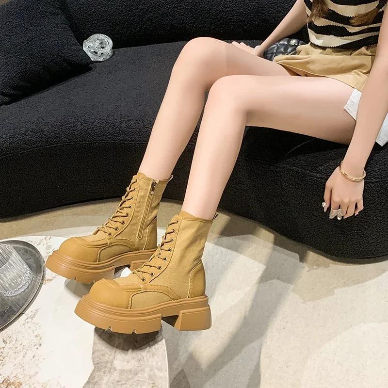 

Зимние ботинки челси с квадратным каблуком до середины икры для женщин 2024 года, модная женская обувь из резины и полиуретана, сплошной круглый носок, Zapatos Para Mujeres 37 жёлтый