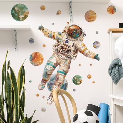 Kreskówka Sen Astronauta Planeta Dziecięca Sypialnia Tło Dom Krajobraz Naklejka Ścienna