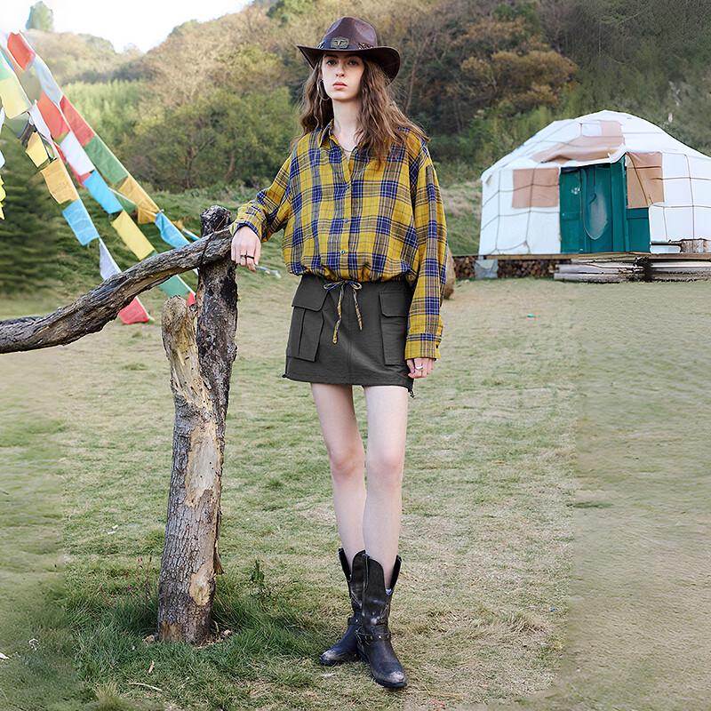 Chuyu Women's Plaid Cotton Long Sleeve Shirt