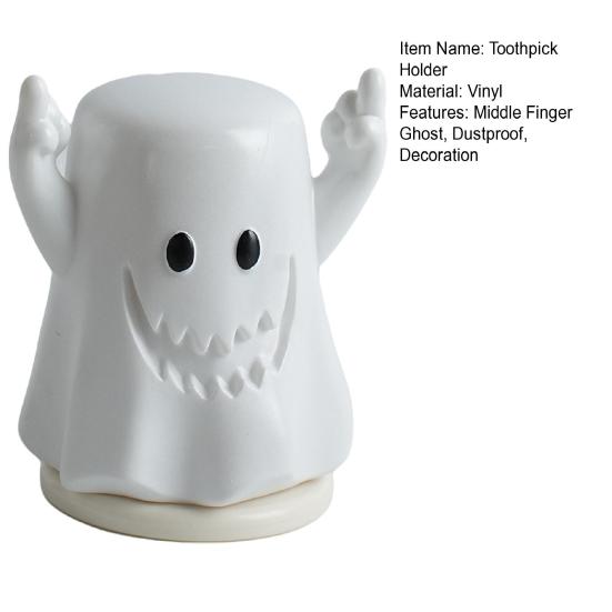 Middle Finger Ghost Toothpick Box, Halloween Ghost Toothpick Holder Dispenser, Dental Floss Swabs Toothpick Container for Kitchen Countertop
