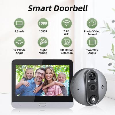 300PA Smart Life Tuya 1080P WiFi Dveře Bell Eye Peephole Kamera 5000mAh Baterie PIR Detektor pohybu IR Alexa Digitální prohlížeč Google