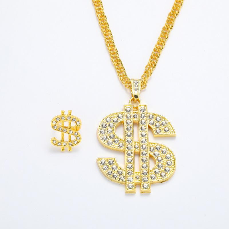 Hot-selling European and American Simple and Fashionable Personalized Dollar Symbol Alloy Diamond-encrusted Personalized Trendy Male Trendy People
