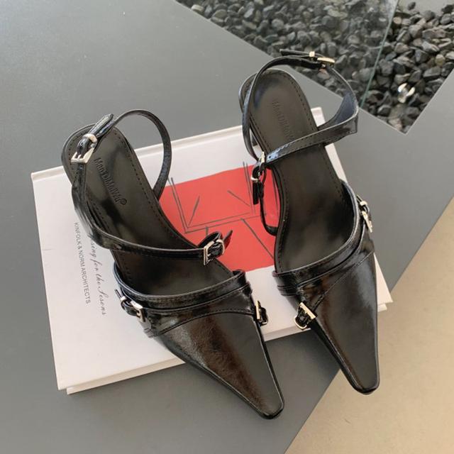 Summer Ins Designer Women Gold White Block High Heels Sandals Luxury Brand Closed Toe Slingback Sandals Wedding Prom Shoes