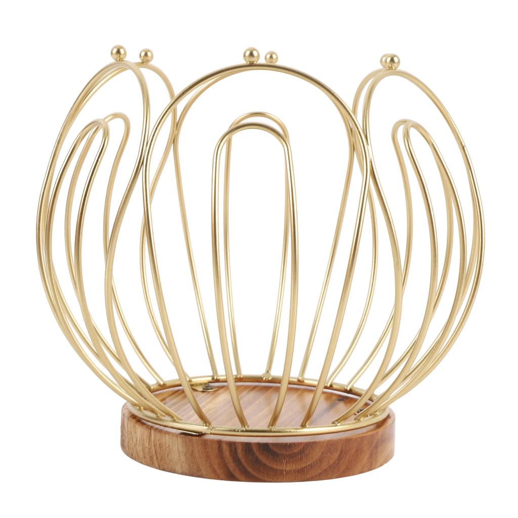 Coffee Pod Holder Basket with Wooden Base Wrought Iron Metal Wire Coffee Capsule Holder for Home Countertop Table