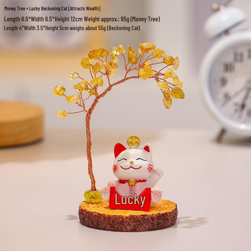 Lucky Cat Crystal Money Tree Figurine