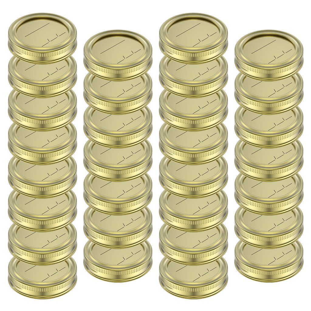 30Pcs Mason Jar Lids with Date Food Seal Cap Canning Lids with Rings Regular Mouth Metal Sealing Canning Lids Sliver Golden