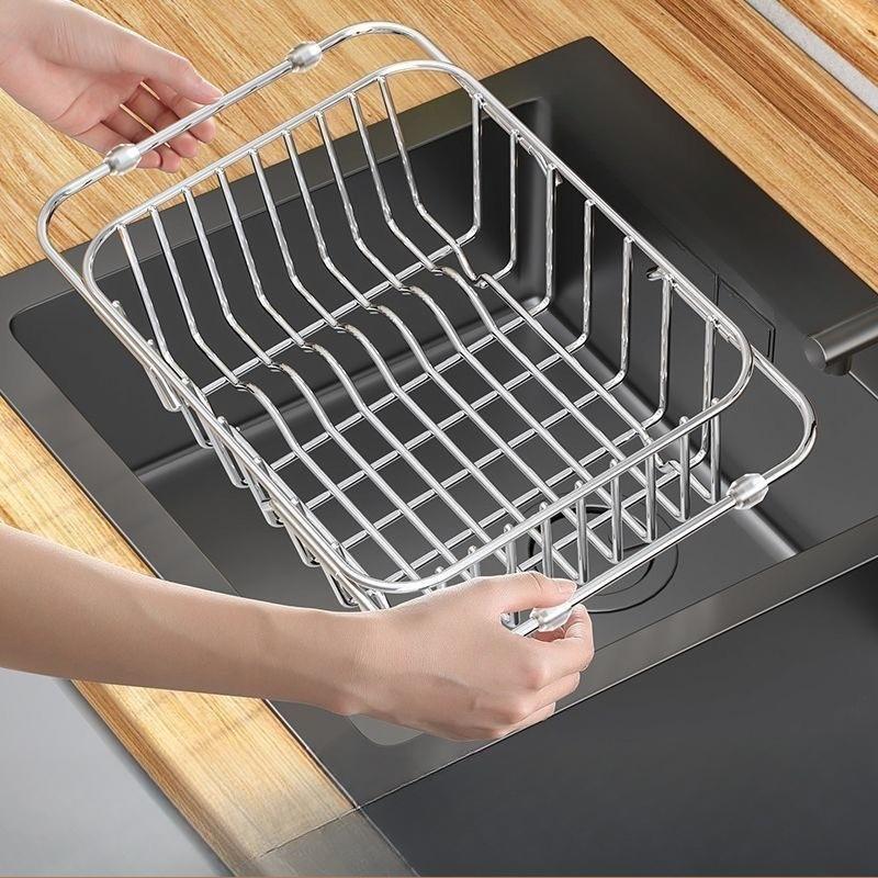 Sink Drain Basket Stainless Steel Dish Sink Vegetable Basin Telescopic Kitchen Storage Rack Dish Storage Rack Kitchen Supplies