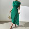 Formal Pleated Evening Dress for Shoulder Pleated A-Line Women One Dress Short Sleeve Ruched Party Cocktail