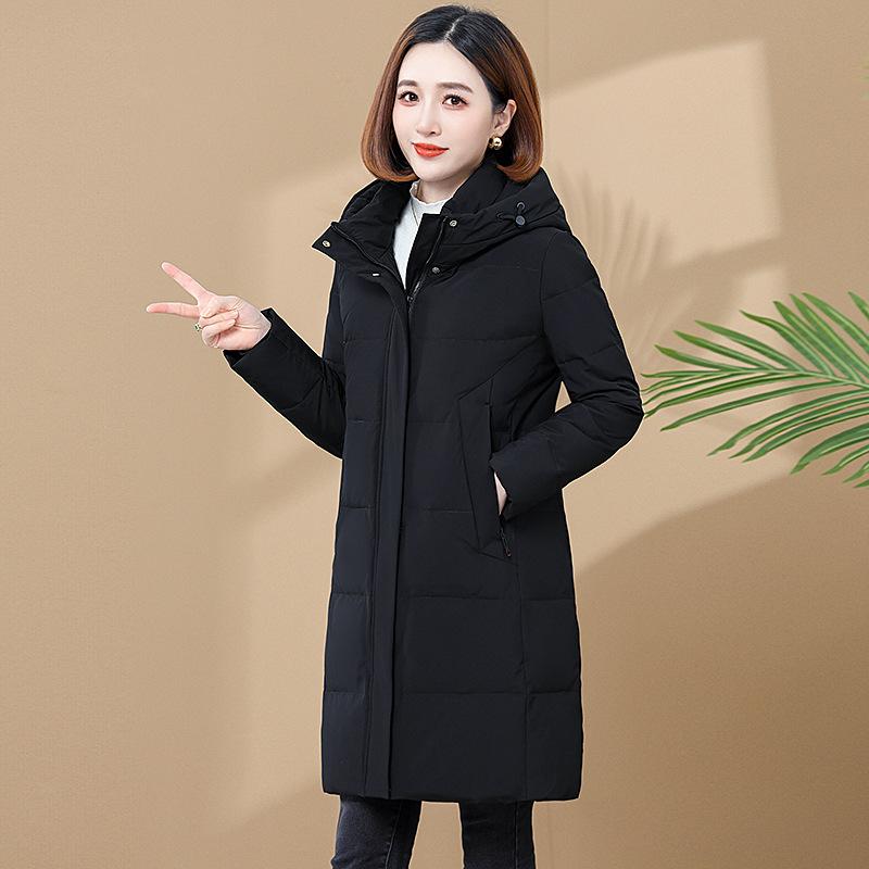 Big down jacket women's medium and long knee thickened new middle-aged fashion white duck down warm mother outfit