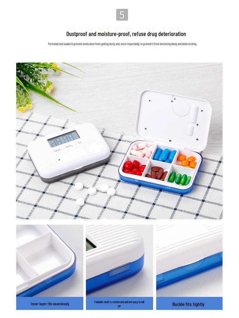 Compact 6-Compartment Smart Pill Timer