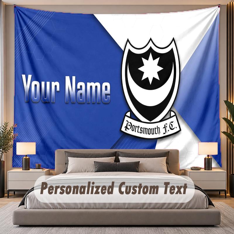 Custom Name Text Tapestry Portsmouth FC Personalized Polyester Wall Tapestry For Bedroom And Room