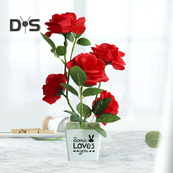 DYS Home Decor Artificial Plant Pot Rose Desktop Decor Faux Silk Flower Indoor Outdoor Imitation Flower Pot