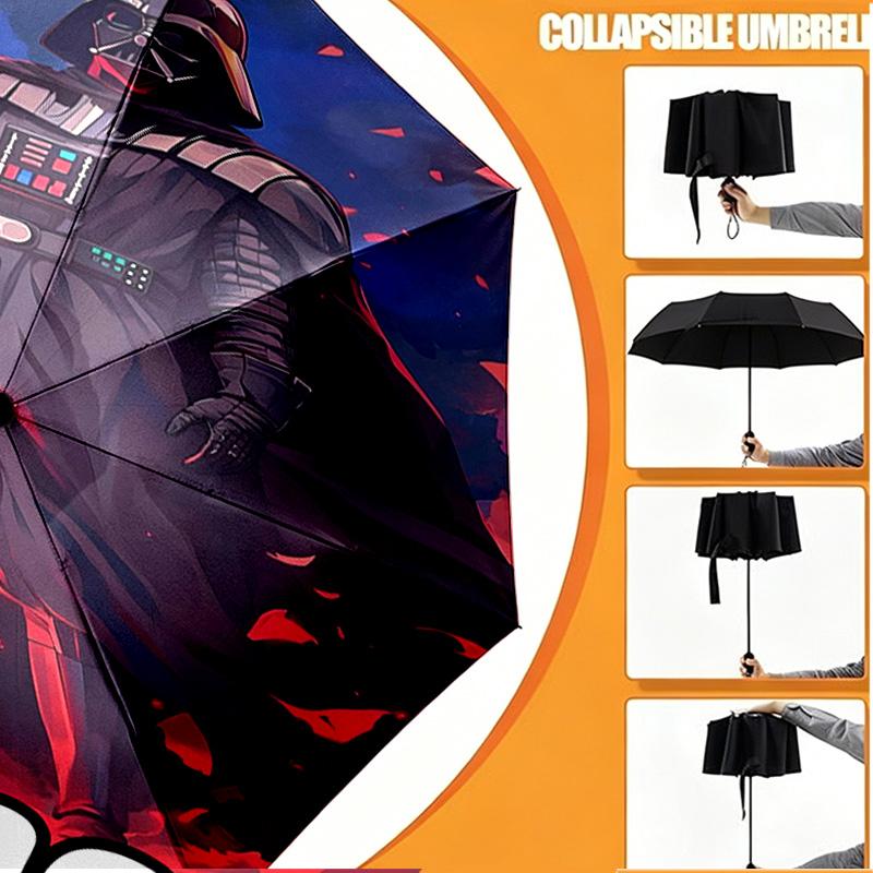 Custom Name Personalized Star Wars Print Umbrella, Auto Open Close, 8‑Rib Sturdy Frame, Commute Camping Hiking Use, Birthday Gift