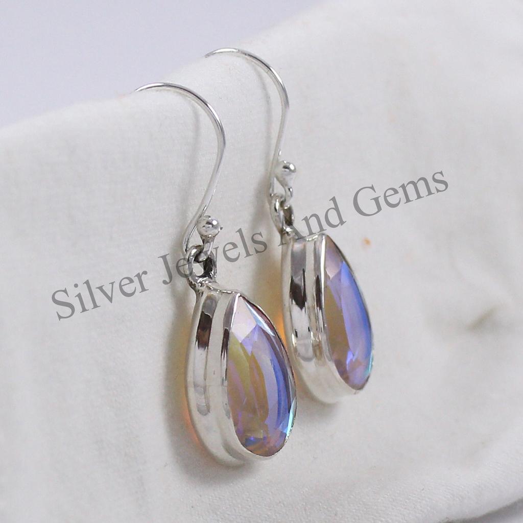 Natural Angel Aura Quartz Earrings, Handmade Earrings, 925 Sterling Silver Teardrop Aura Quartz Earrings, Anniversary Earrings