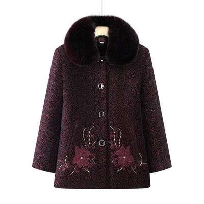 Ropa de Otoño e Invierno para Ancianas Chaqueta para Abuela Plus Terciopelo Engrosada 60 años 70 años Madre Abrigo de Lana Festivo Top con Cuello de Lana